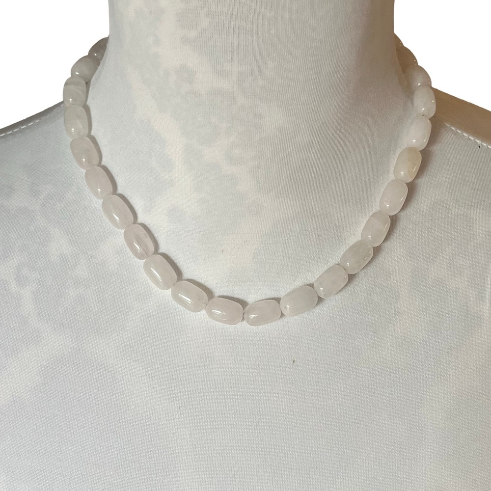 Natural Rose Quartz Gemstone Beaded Necklace - approx. 17”